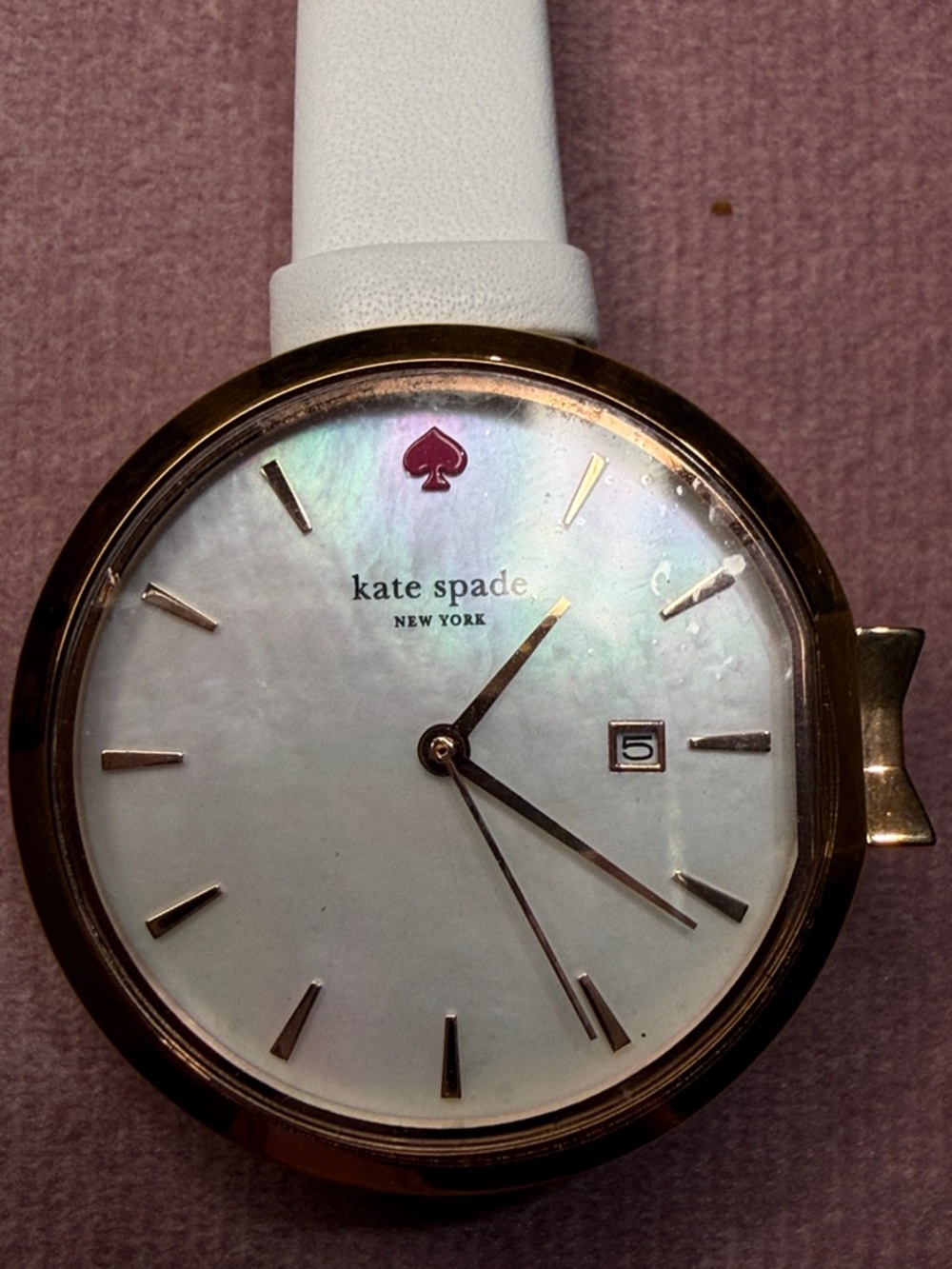 kate spade White Strap Mother-of-Pearl Dial Watch with Gold Accents